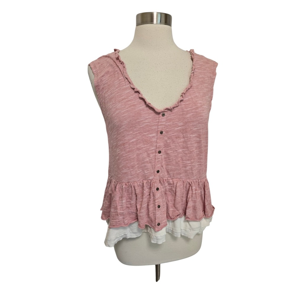 Anthropologie Pilcro Red Ruffle Peplum Button Front Tank Top Size Medium